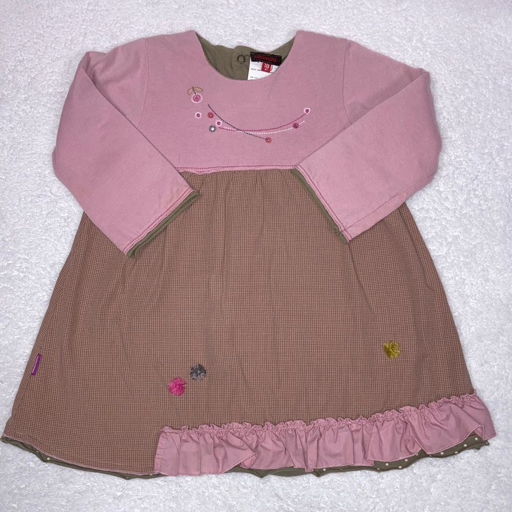Catimini rose tan ruffle cotton dress 18m